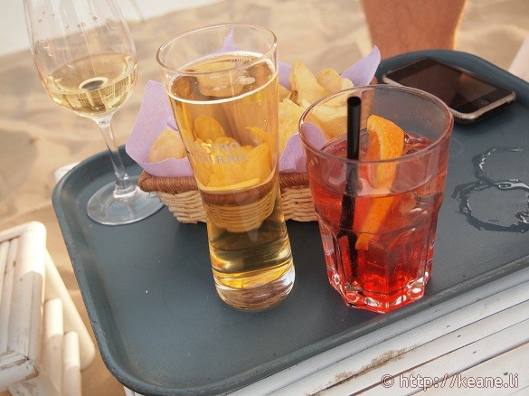 A Peroni and Spritz on the Rimini Beach