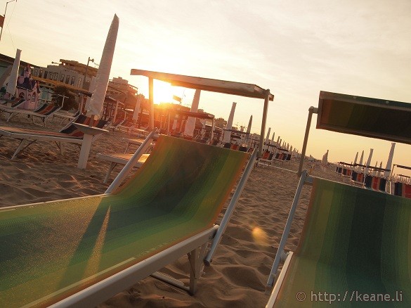 Beach chairs along the Rimini beachfront