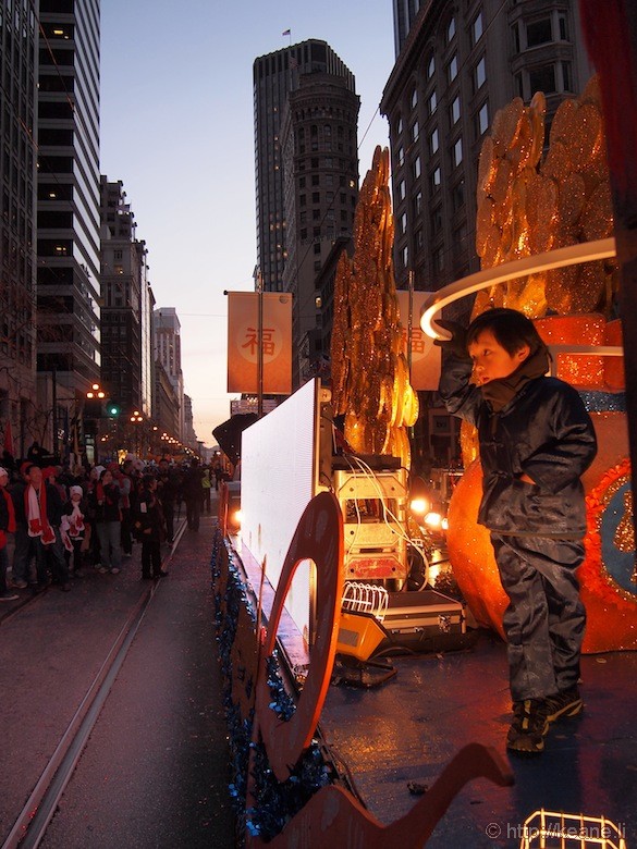 Boy on AT&T float in Chinese New Year parade