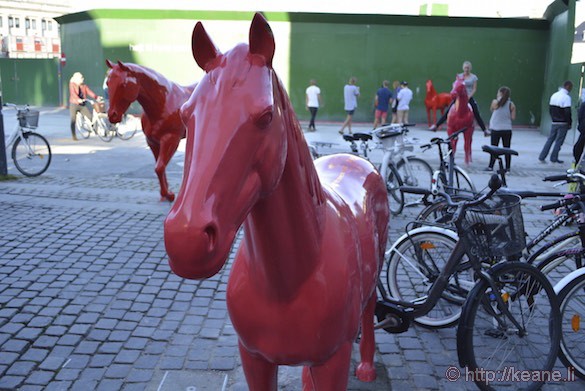 Street Art Red Horses in Downtown Copenhagen