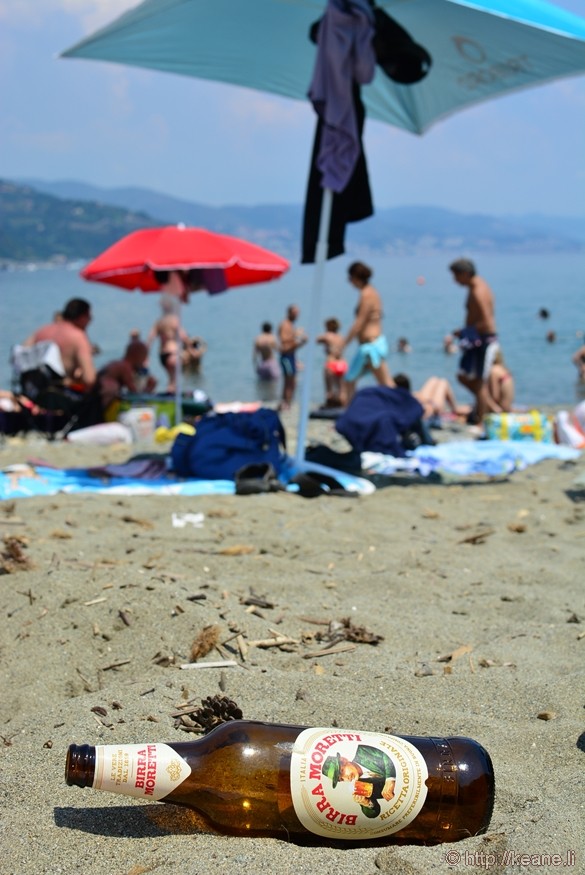 Birra Moretti Bottle on Beach at Arenzano