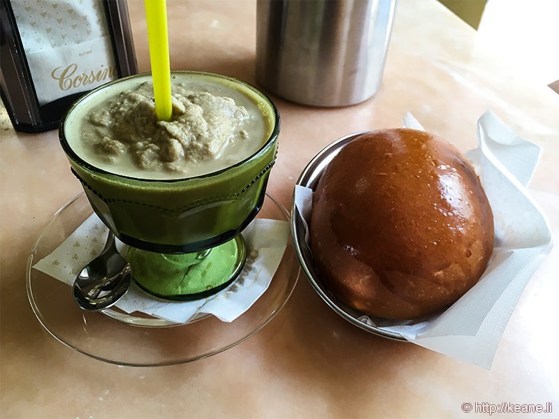 Granita con Brioche at Antica Pasticceria Corsino in Palazzolo Acreide