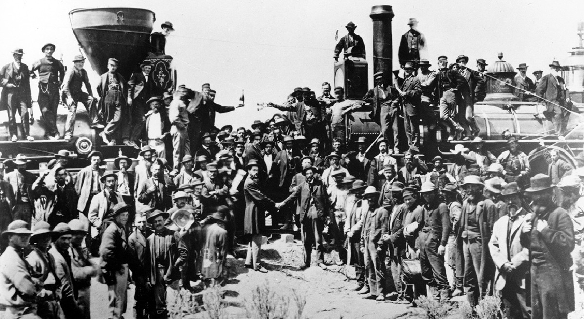 Golden Spike Ceremony at Promontory Summit, completion of the First Transcontinental Railroad